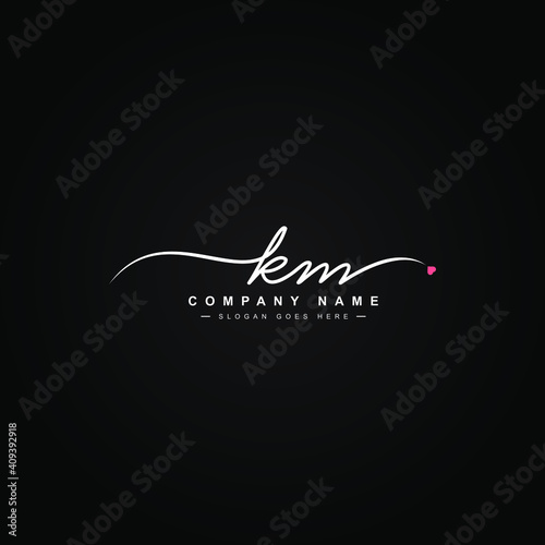 Initial Letter KM Logo - Hand drawn Signature Logo