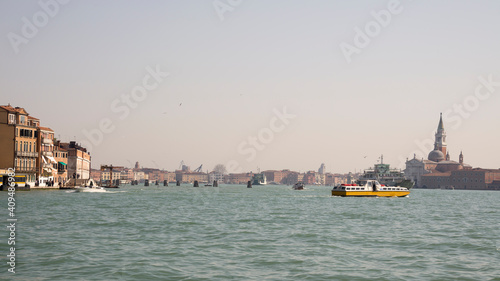 View of the Grand Canal with boats. Venice. Italy