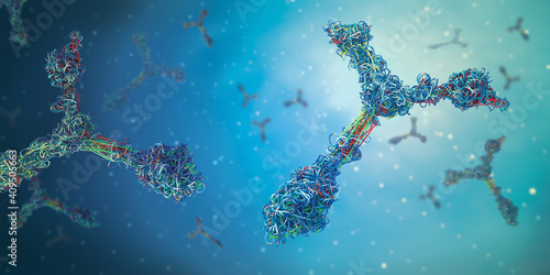 Multicolored antibodies or immunoglobulin protein structures - 3d illustration