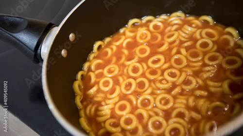 Spaghetti hoops in a pan