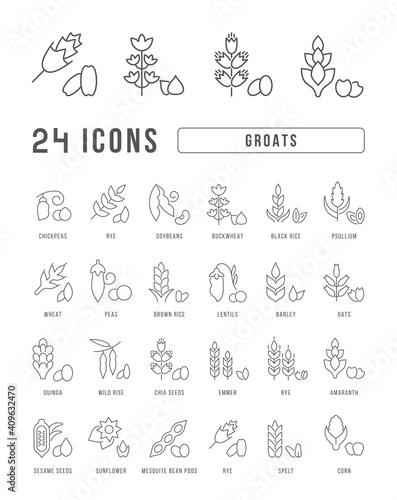 Set of linear icons of Groats