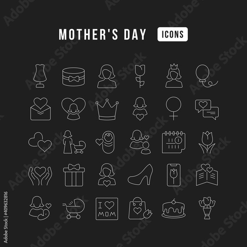 Set of linear icons of Mother's Day