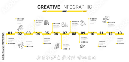 timeline design template with 13 label, Vector. can be used for workflow layout.