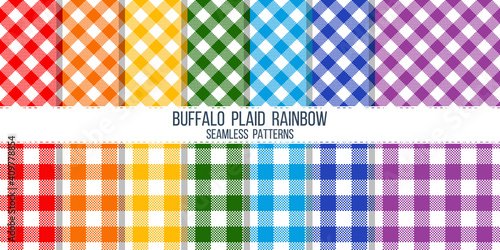 rainbow colored buffalo plaid vector seamless pattern set