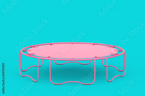 Pink Children's and Adult Round Sports Fitness Trampoline in Duotone Style. 3d Rendering