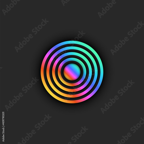 Target logo trendy bright gradient, diverging circles from the center with 3D effect
