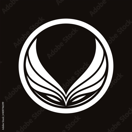 Owl head logo template with geometric japanese kamon line art illustration in flat design monogram symbol