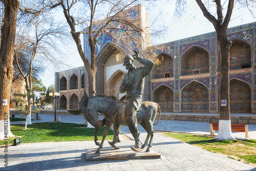 Hodja Nasreddin monument in the center of Bukhara city, Uzbekistan