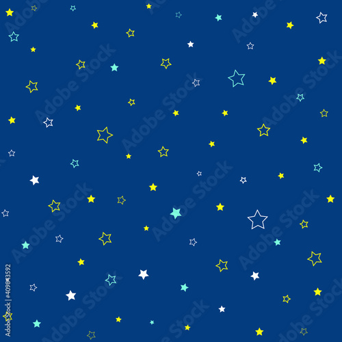Blue, yellow and white stars on a blue sky background