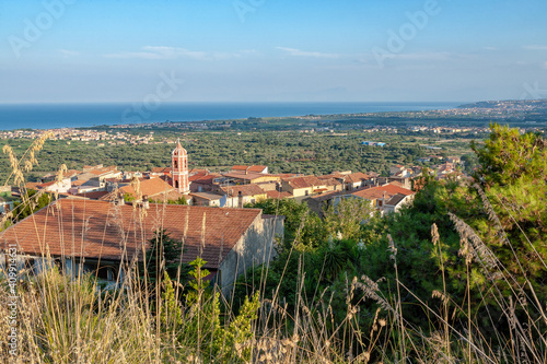 Santa Maria del Cedro, district of Cosenza, Calabria, Italy, Europe, view of the village, in the background the Tyrrhenian coast