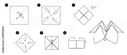 Tutorial how to make origami fortune teller. Step by step instructions. Toy from paper without scissors.