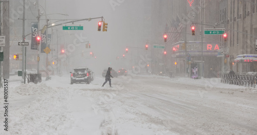 New York City in snow storm blizzard on February 1st 2021