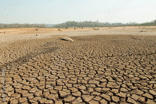 The drought land texture in Thailand. The global shortage of water on the planet. Global warming and greenhouse effect concept.