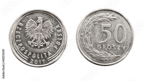 50 groszy coin on white isolated background