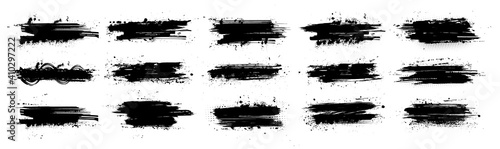 Black ink splashes with mud effect. Drops blots isolated set with inked splatter. Dirt stain splatter with spray and splash effect. High quality manually traced. Background texture. Vector collection