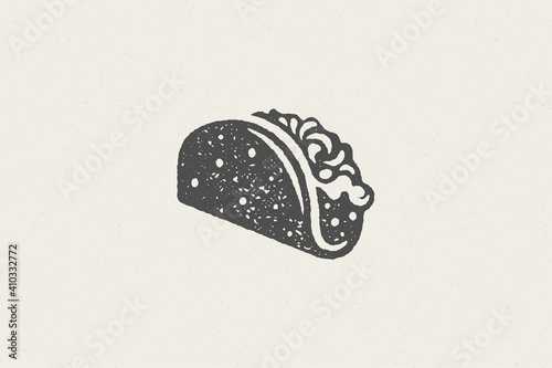 Mexican taco silhouette for street fast food design hand drawn stamp effect vector illustration.