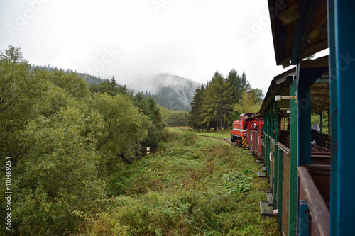 Zabytkowa bieszczadzka kolejka wąskotorowa. Majdan - Cisna. Bieszczady, Polska.