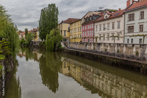 Ljubljanica river in the center of Ljubljana, Slovenia