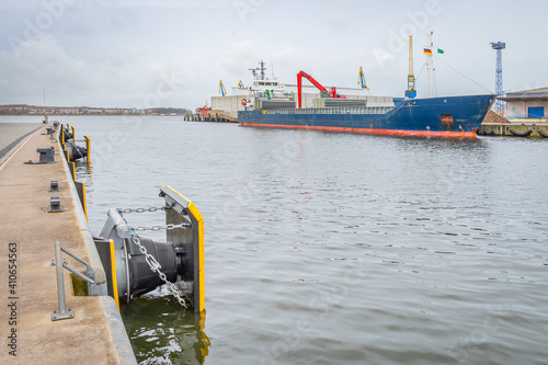 Close up of a marine fender absorber on the dock