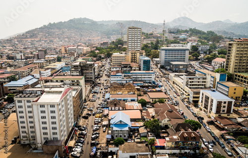 Freetown, Sierra Leone - looking over the central business district of Sierra Leone's capital city.