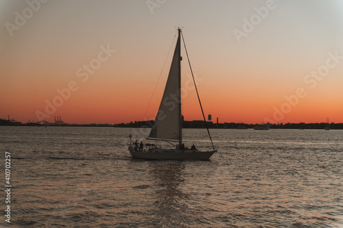 sunset sea boat sailboat people summer colors life