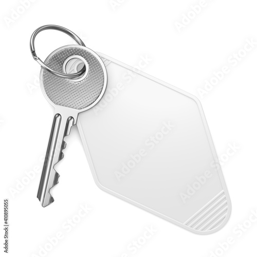 Empty label hotel keyring isolated on white background