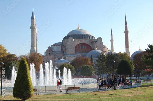 View of the main places and monuments of Istanbul, in Turkey. Museum Church of Santa Sofia (Hagia Sophia), or Hagyasofya. 