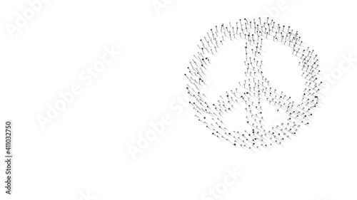 3d rendering of nails in shape of symbol of peace with shadows isolated on white background