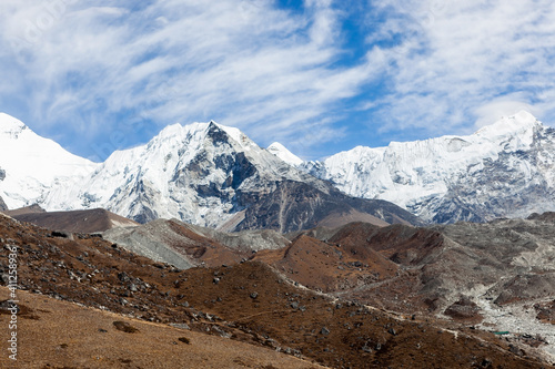 Island Peak (Imja Tse) mountain in Himalayas. Beautiful snowy landscape in Nepal.