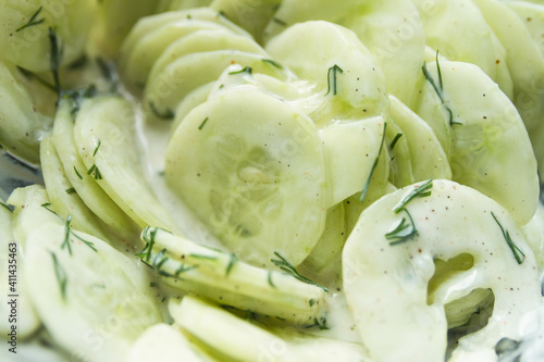 Creamy Cucumber Salad with cream (or yoghurt) and dill.