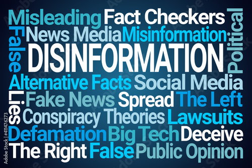 Disinformation Word Cloud on Blue Background