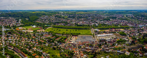 Aerial view of the city Zweibrücken in Germany on a sunny spring day