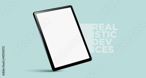 Realistic vertical black tablet pc pad computer mockups vector EPS.