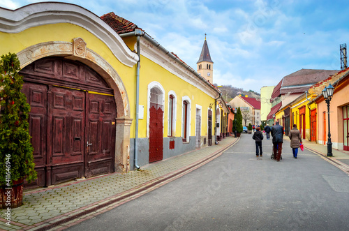 Beautiful cozy street in Tokaj, Hungary. Tokaj is the center of famous Tokaj Wine Region