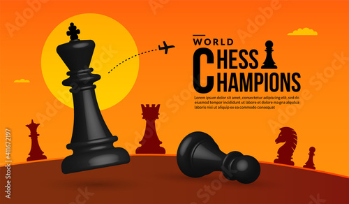 3D chess battle competition background, concept of business strategy and management