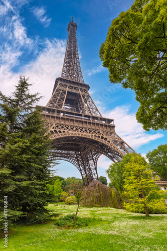 Paris France, city skyline at Eiffel Tower and garden in spring season