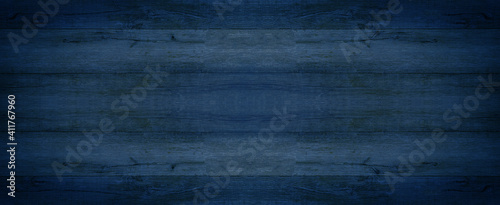Abstract grunge old dark blue indigo painted wooden texture - wood background panorama long banner 