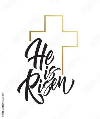 He is risen lettering isolated on white background. Symbol for congratulations on the Resurrection of Christ. Vector illustration