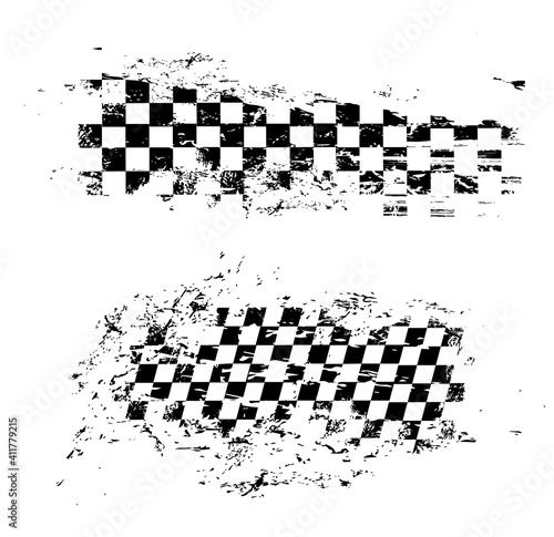 Race flag grunge pattern, vector checkered monochrome sport racing flag texture isolated on white background. Symbol for motocross sports tournament, car rally competition, checker design element