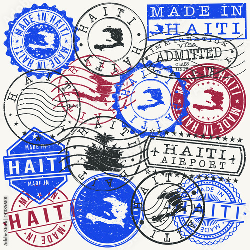 Haiti Set of Stamps. Travel Passport Stamps. Made In Product. Design Seals in Old Style Insignia. Icon Clip Art Vector Collection.