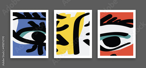 Set of abstract art face image vector