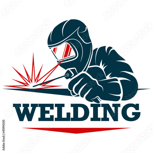 Welder with welding machine in hand symbol