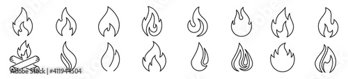 fire flat line icons, flames, flame of various shapes, bonfire vector illustration, 