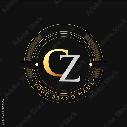 initial letter logo CZ gold and white color, with stamp and circle object, Vector logo design template elements for your business or company identity.