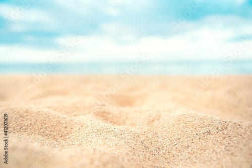 Tropical summer sand beach on sea background, copy space.