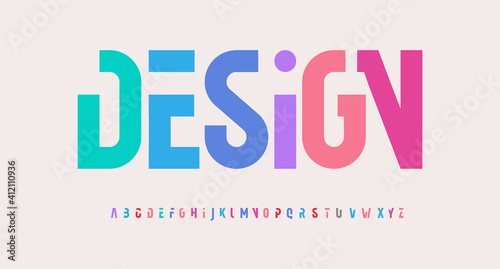 Creative alphabet, rainbow colors, modern geometric font. Bright colorful type for futuristic or kid logo, headline, lettering and typography. Trendy style letters, vector typographic design