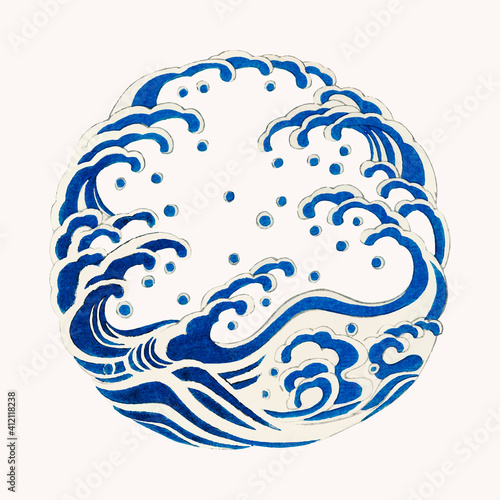 Japanese round wave ornamental vector element, remix of artwork by Watanabe Seitei