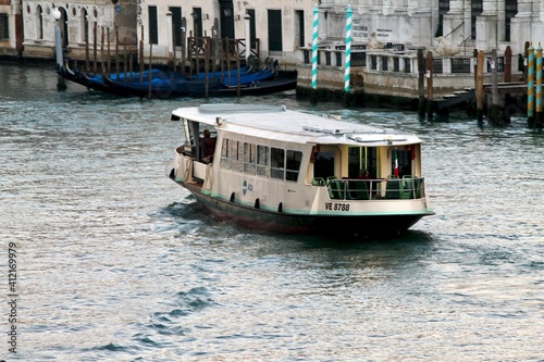 A view on a vaporetto boat in the Grand Canal in Venice