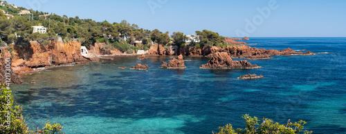 France, Var department, Agay, Village of Agay Among Red Rocks of Esterel Massif