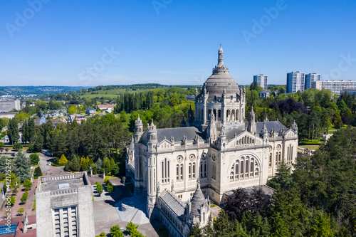 France, Calvados department, Lisieux, Aerial view of Basilica of St. Therese of Lisieux in Normandy